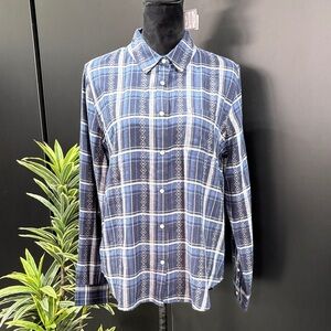 Flag & Anthem Pearl look buttons,chest  pocket,extended hem,soft,light,plaid